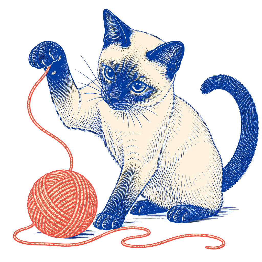Ink drawing of a siamese cat trotting to the studio